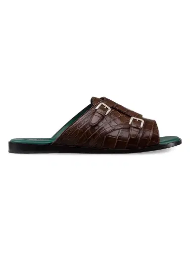Stefano Ricci Men's Antique Crocodile Leather Monk Strap Sandals - Brown - Size 11 | Thumbnail 1