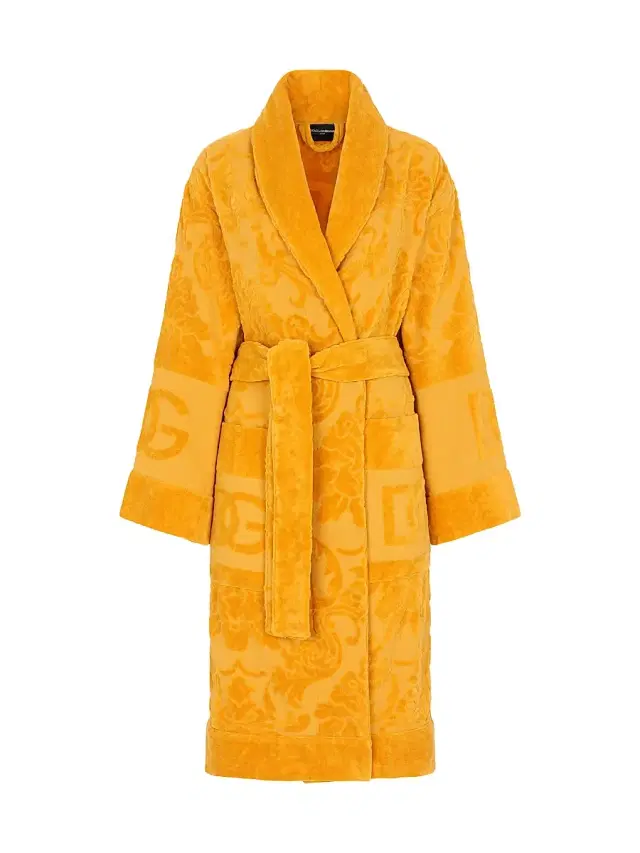 Dolce & Gabbana Men's Jacquard Logo Bath Robe - Yellow