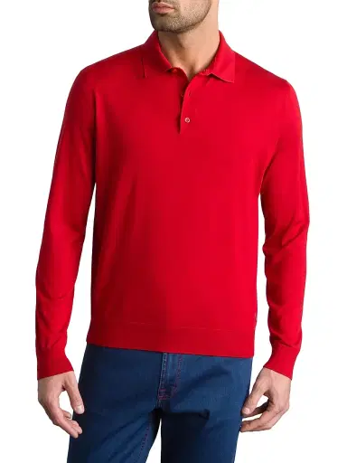Stefano Ricci Men's Cashmere-Wool Polo Shirt - Red | Thumbnail 2 Stefano Ricci Men's Cashmere-Wool Polo Shirt - Red | Thumbnail 2
