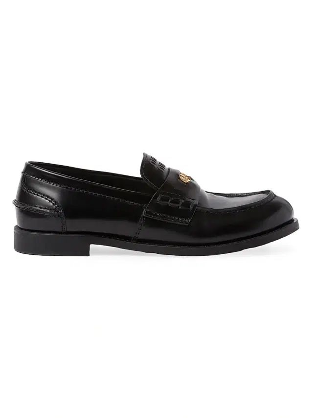 Miu Miu Women's Brushed Leather Penny Loafers - Black