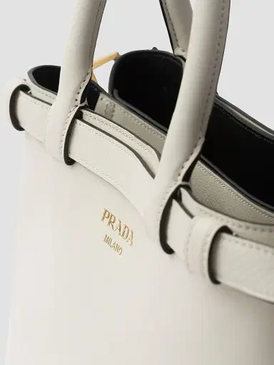 Prada Women's Buckle Small Leather Top Handle Bag with Double Belt - White | Thumbnail 6