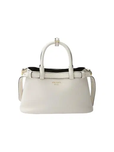 Prada Women's Buckle Small Leather Top Handle Bag with Double Belt - White | Thumbnail 1