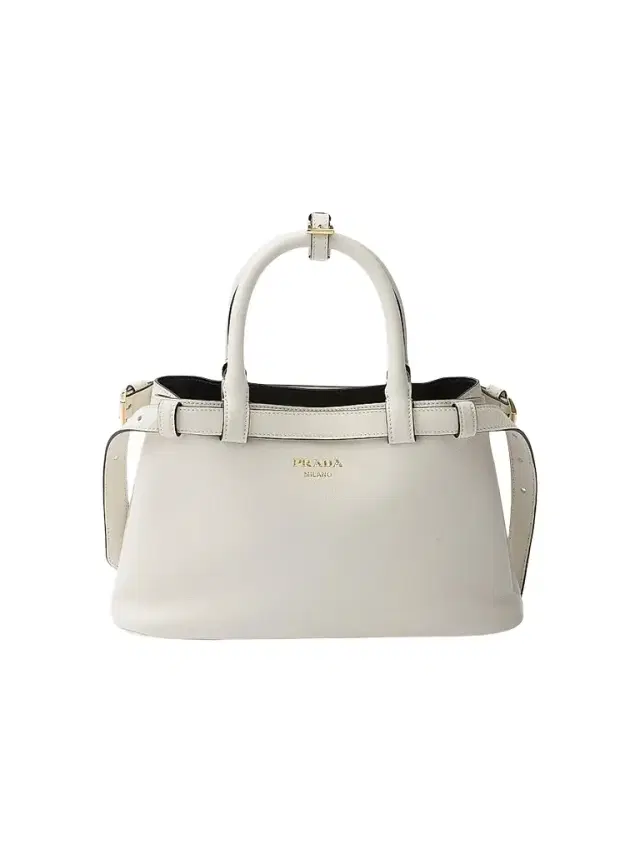 Prada Women's Buckle  Leather Top Handle Bag with Double Belt - White