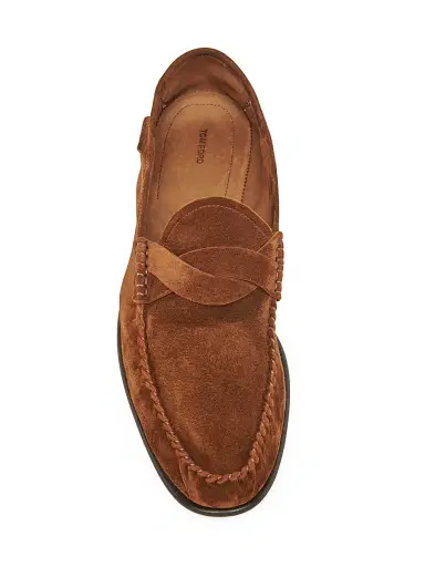 TOM FORD Men's Ripley Twisted Band Suede Loafers - Brown | Thumbnail 4