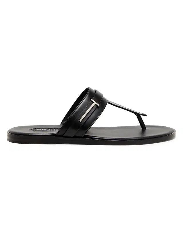 TOM FORD Men's Logo Smooth Leather Sandals - Black