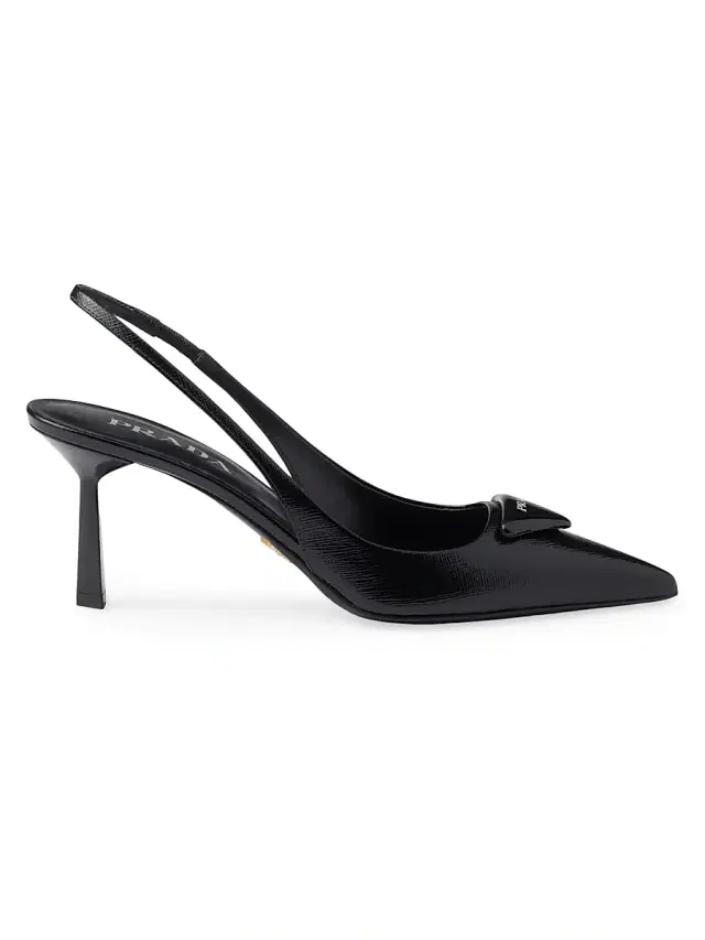 Prada Women's Saffiano 75MM Patent Leather Slingback Pumps - Black