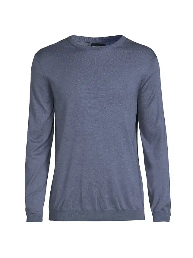 Giorgio Armani Men's Silk-Cotton Crewneck Sweater - Blue