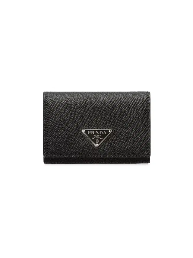 Prada Women's Saffiano Leather Card Holder - Black Silver
