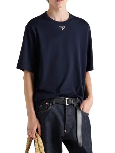 Prada Men's Cotton T-Shirt - Navy Blue | Thumbnail 2 Prada Men's Cotton T-Shirt - Navy Blue | Thumbnail 2