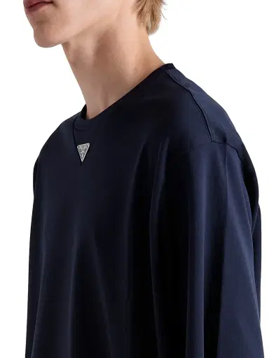 Prada Men's Cotton T-Shirt - Navy Blue | Thumbnail 5 Prada Men's Cotton T-Shirt - Navy Blue | Thumbnail 5