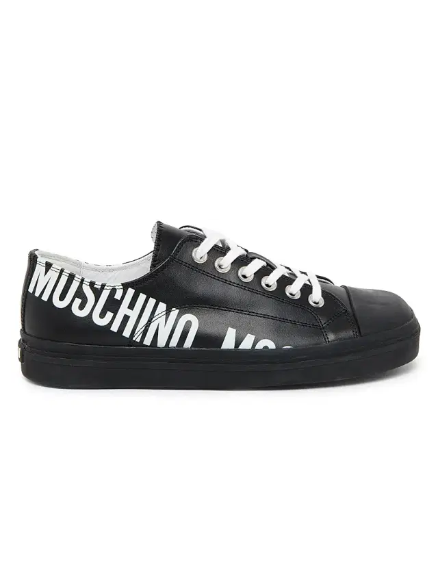 Men's Logo Leather Low-Top Sneakers - Black White