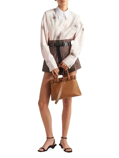 Prada Women's Buckle Medium Leather Top Handle Bag with Belt - Brown | Thumbnail 2 Prada Women's Buckle Medium Leather Top Handle Bag with Belt - Brown | Thumbnail 2