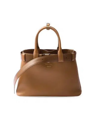 Prada Women's Buckle Medium Leather Top Handle Bag with Belt - Brown | Thumbnail 1 Prada Women's Buckle Medium Leather Top Handle Bag with Belt - Brown | Thumbnail 1