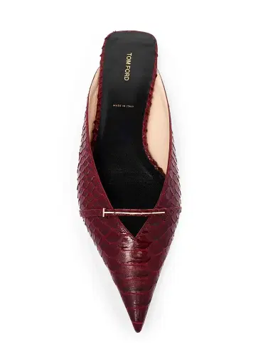 Tom Ford Women's Python-Embossed Leather Mules - Ruby Red - Size 12 | Thumbnail 5