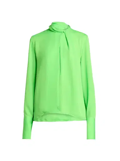 Tom Ford Women's Silk-Georgette Tieneck Blouse - Green Flash | Thumbnail 1 Tom Ford Women's Silk-Georgette Tieneck Blouse - Green Flash | Thumbnail 1