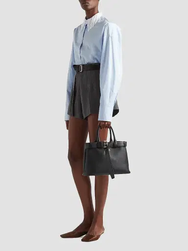 Prada Women's Buckle Medium Leather Top Handle Bag with Belt - Black | Thumbnail 2 Prada Women's Buckle Medium Leather Top Handle Bag with Belt - Black | Thumbnail 2