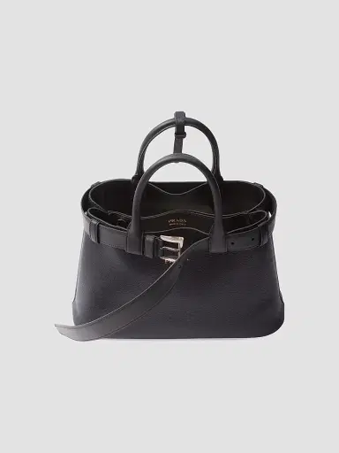 Prada Women's Buckle Medium Leather Top Handle Bag with Belt - Black | Thumbnail 5 Prada Women's Buckle Medium Leather Top Handle Bag with Belt - Black | Thumbnail 5