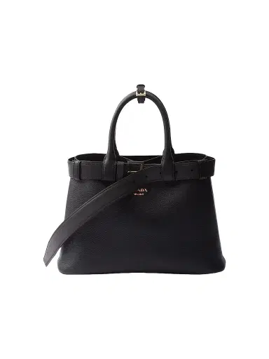 Prada Women's Buckle Medium Leather Top Handle Bag with Belt - Black | Thumbnail 1 Prada Women's Buckle Medium Leather Top Handle Bag with Belt - Black | Thumbnail 1