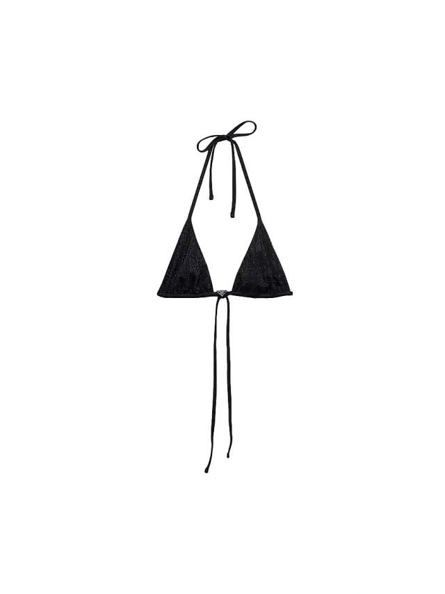 Prada Women's Jersey Triangle Bikini Top with Rhinestones - Black
