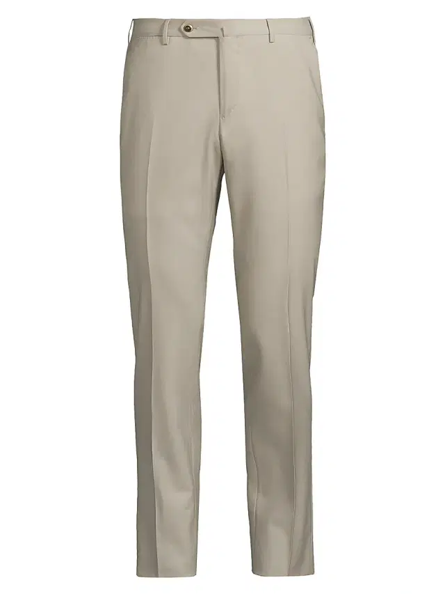 PT Torino Men's High-Performance Wool Button-Tab Slim Trousers - Beige