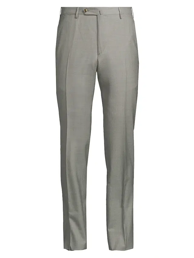 PT Torino Men's High-Performance Wool Button-Tab Slim Trousers - Grey