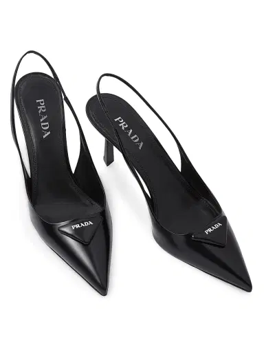 Prada Women's Brushed Leather Slingback Pumps - Black - Size 4.5 | Thumbnail 2 Prada Women's Brushed Leather Slingback Pumps - Black - Size 4.5 | Thumbnail 2