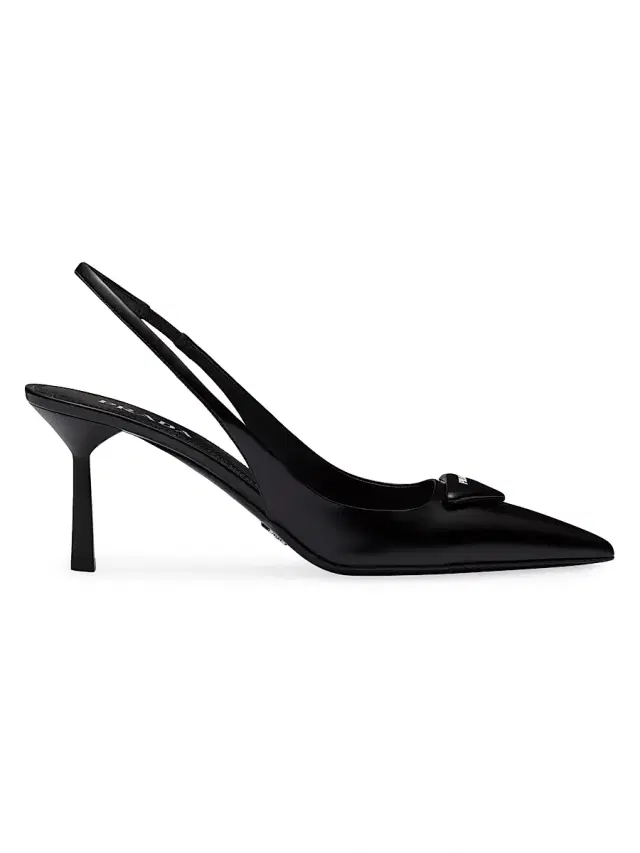 Prada Women's Brushed Leather Slingback Pumps - Black