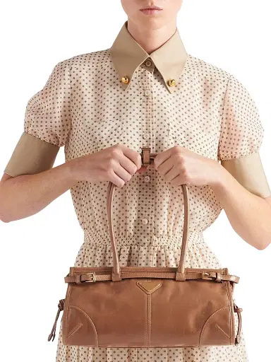 Prada Women's Bonnie Leather Top Handle Bag - Brown | Thumbnail 1 Prada Women's Bonnie Leather Top Handle Bag - Brown | Thumbnail 1