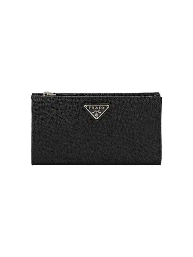 Prada Women's Large Saffiano Leather Wallet - Black Silver | Thumbnail 1 Prada Women's Large Saffiano Leather Wallet - Black Silver | Thumbnail 1