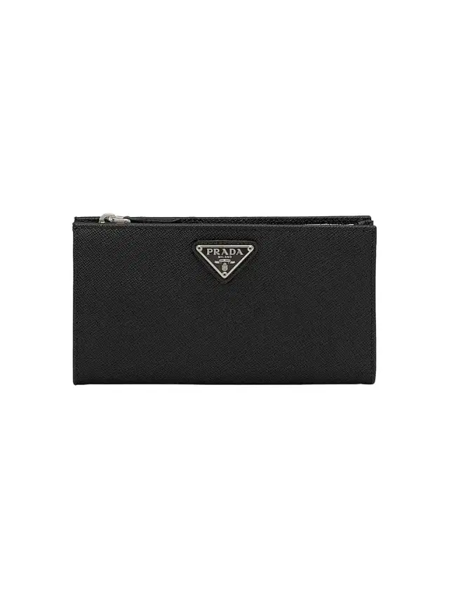 Prada Women's  Saffiano Leather Wallet - Black Silver