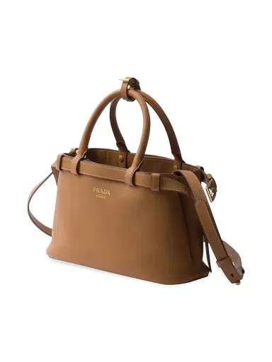 Prada Women's Buckle Small Leather Top Handle Bag with Double Belt - Brown | Thumbnail 3