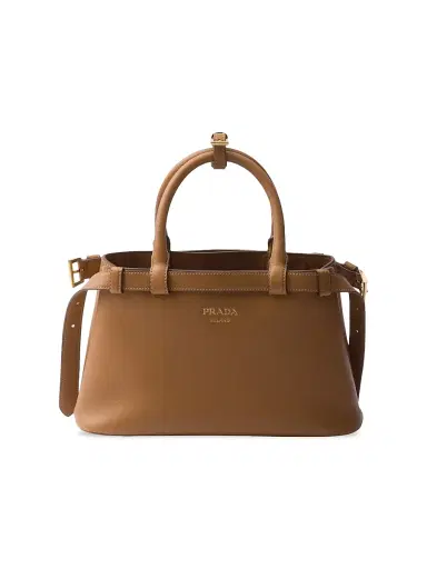 Prada Women's Buckle Small Leather Top Handle Bag with Double Belt - Brown | Thumbnail 1