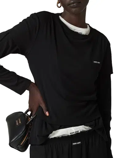 Miu Miu Women's Ribbed Jersey T-Shirt - Black | Thumbnail 4