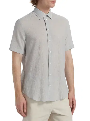 Emporio Armani Men's Solid Cotton Button-Front Shirt - Blue - Size Large | Thumbnail 4