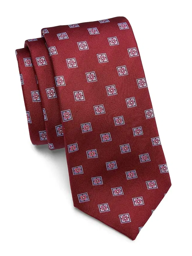 Emporio Armani Men's Square Medallion Woven Silk Tie - Bordeaux