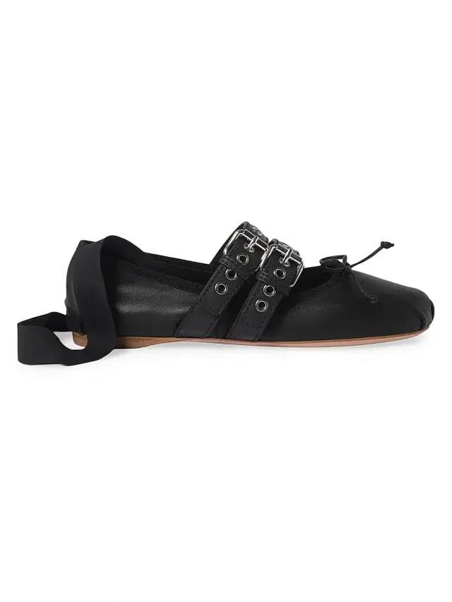 Miu Miu Women's Nappa and Calf Leather Ballerinas - Black
