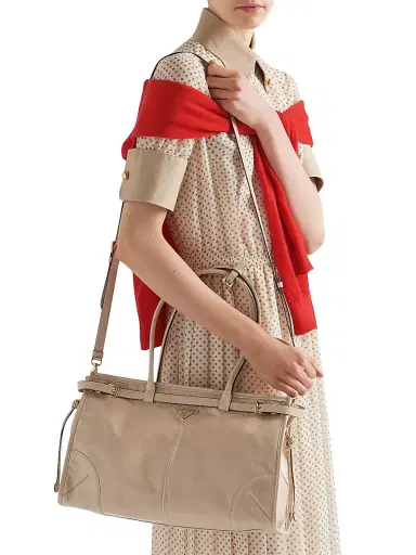 Prada Women's Bonnie Large Leather Top Handle Bag - Beige | Thumbnail 2