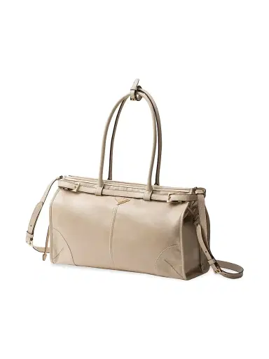 Prada Women's Bonnie Large Leather Top Handle Bag - Beige | Thumbnail 3