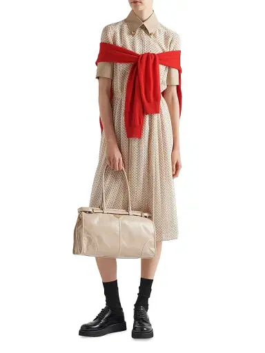 Prada Women's Bonnie Large Leather Top Handle Bag - Beige | Thumbnail 8