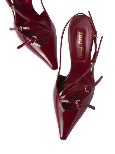 Miu Miu Women's Patent Leather Slingbacks With Buckles - Red | Thumbnail 2