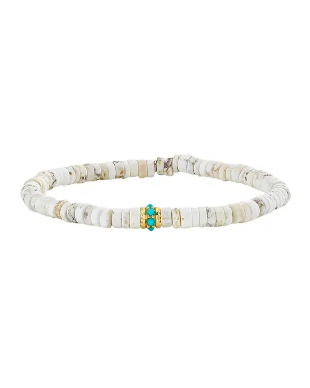 White Turquoise Bead Bracelet with 4mm Turquoise Pavé Rondelle