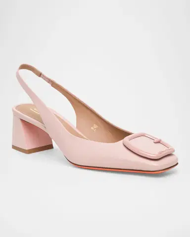 Santoni Lemon Leather Buckle Slingback Pumps | Thumbnail 2