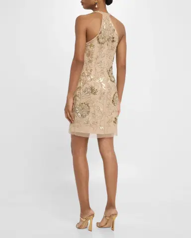 Aidan Mattox Floral Bead & Sequin Halter Mini Dress | Thumbnail 3 Aidan Mattox Floral Bead & Sequin Halter Mini Dress | Thumbnail 3