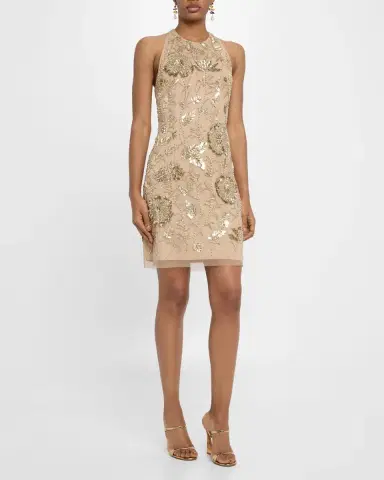 Aidan Mattox Floral Bead & Sequin Halter Mini Dress | Thumbnail 4 Aidan Mattox Floral Bead & Sequin Halter Mini Dress | Thumbnail 4