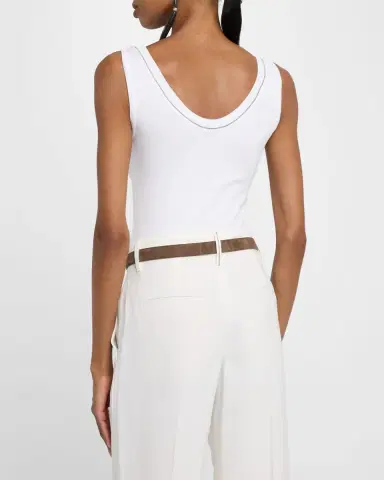 Brunello Cucinelli Monili Scoop-Neck Flat Cotton Rib Tank Top | Thumbnail 3