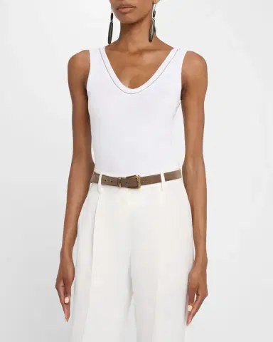 Brunello Cucinelli Monili Scoop-Neck Flat Cotton Rib Tank Top | Thumbnail 4