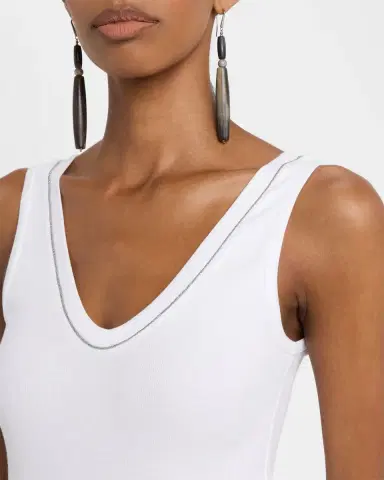 Brunello Cucinelli Monili Scoop-Neck Flat Cotton Rib Tank Top | Thumbnail 5