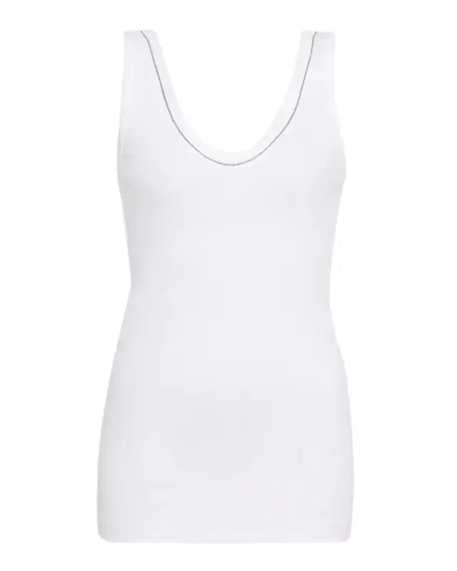 Brunello Cucinelli Monili Scoop-Neck Flat Cotton Rib Tank Top