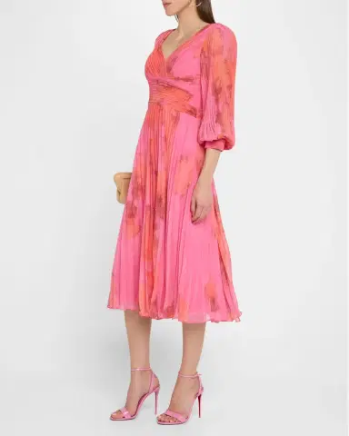 Rickie Freeman for Teri Jon Pleated Abstract-Print Chiffon Midi Dress | Thumbnail 4 Rickie Freeman for Teri Jon Pleated Abstract-Print Chiffon Midi Dress | Thumbnail 4