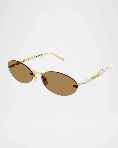 Gucci Rimless Metal Oval Sunglasses with Faux Pearls | Thumbnail 2 Gucci Rimless Metal Oval Sunglasses with Faux Pearls | Thumbnail 2